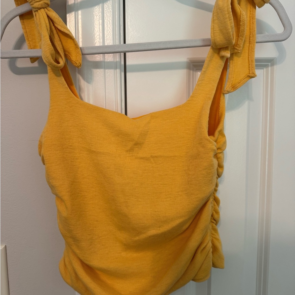 Free People Yellow Ruched Crop Tank Top